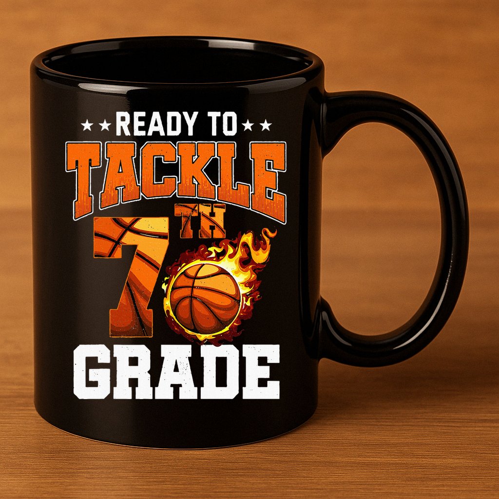 Im Ready To Tackle 7th Grade Basketball Back To School 11oz C Handle Ceramic Mug