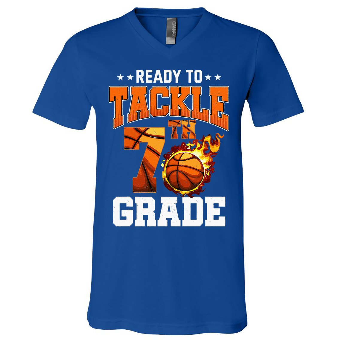 Im Ready To Tackle 7th Grade Basketball Back To School V-Neck T-Shirt