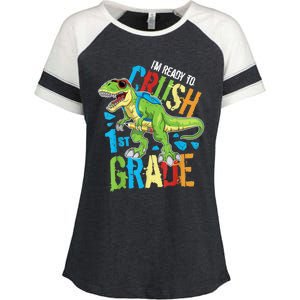 Im Ready To Crush 1st Grade Dinosaur T Rex Back To School Enza Ladies Jersey Colorblock Tee