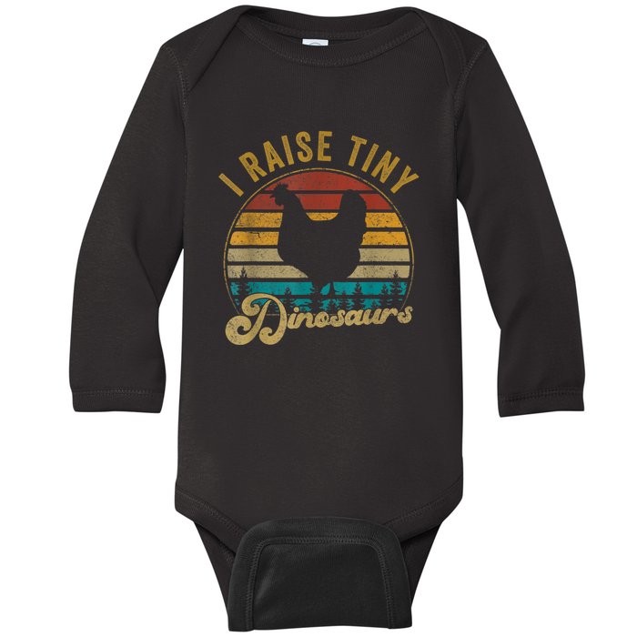 I Raise Tiny Dinosaurs Vintage Retro 70S Chicken Silhouette Baby Long Sleeve Bodysuit