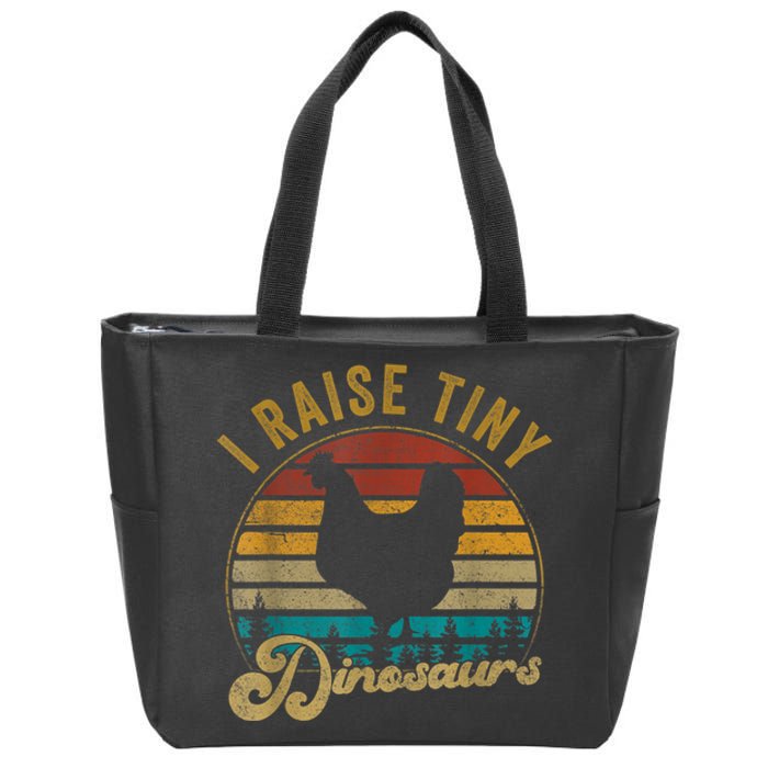 I Raise Tiny Dinosaurs Vintage Retro 70S Chicken Silhouette Zip Tote Bag