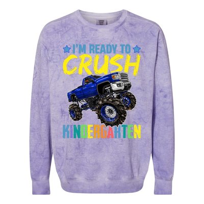 I'm Ready To Crush Kindergarten Monster Truck Back To School Colorblast Crewneck Sweatshirt