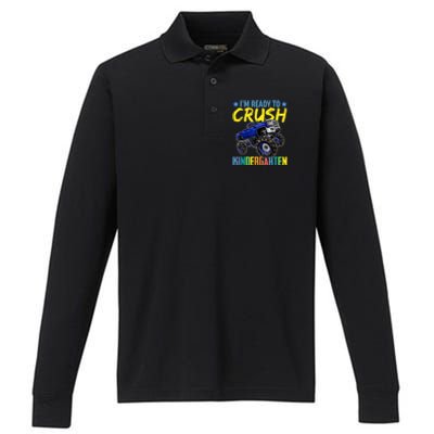 I'm Ready To Crush Kindergarten Monster Truck Back To School Performance Long Sleeve Polo