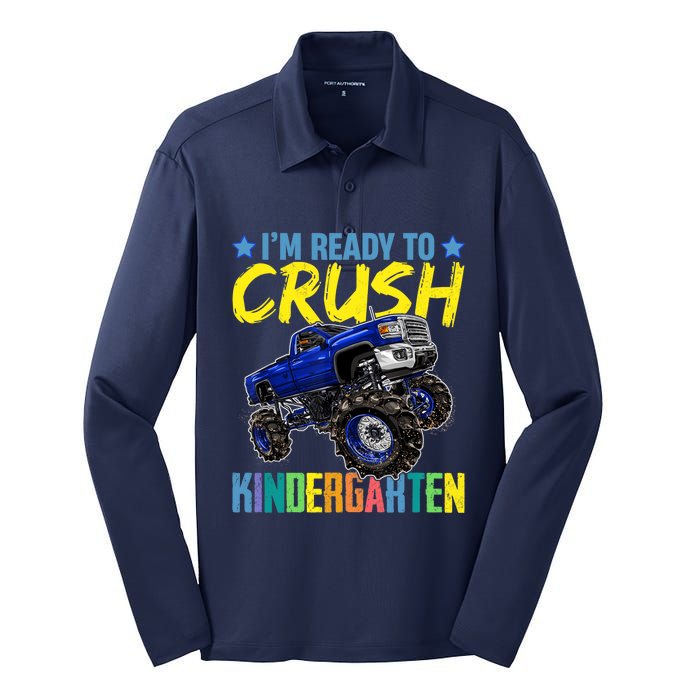 I'm Ready To Crush Kindergarten Monster Truck Back To School Silk Touch Performance Long Sleeve Polo