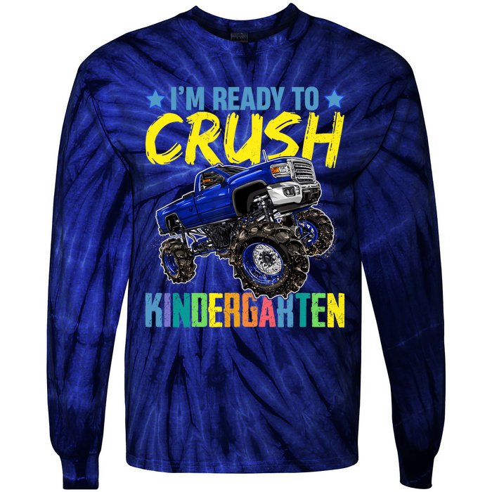 I'm Ready To Crush Kindergarten Monster Truck Back To School Tie-Dye Long Sleeve Shirt