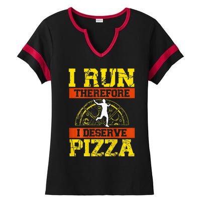 I Run Therefore I Deserve Pizza Marathons Backprint Running Ladies Halftime Notch Neck Tee