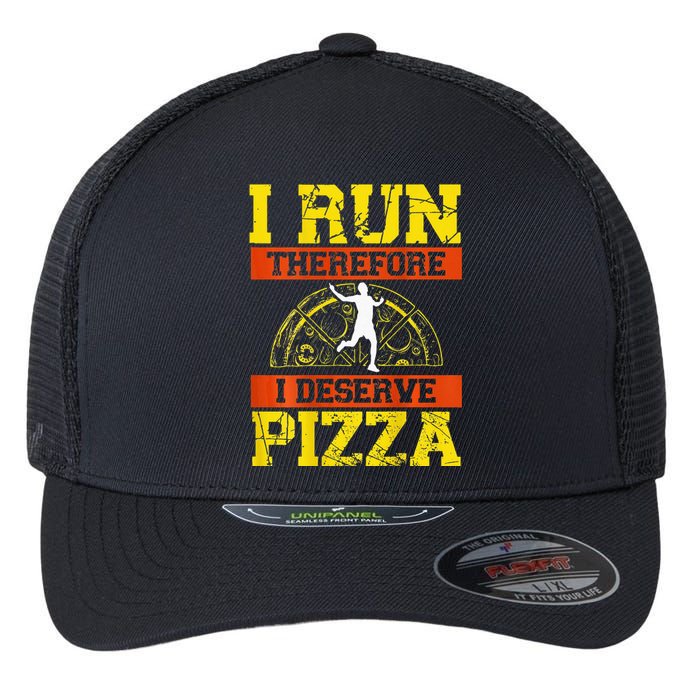 I Run Therefore I Deserve Pizza Marathons Backprint Running Flexfit Unipanel Trucker Cap