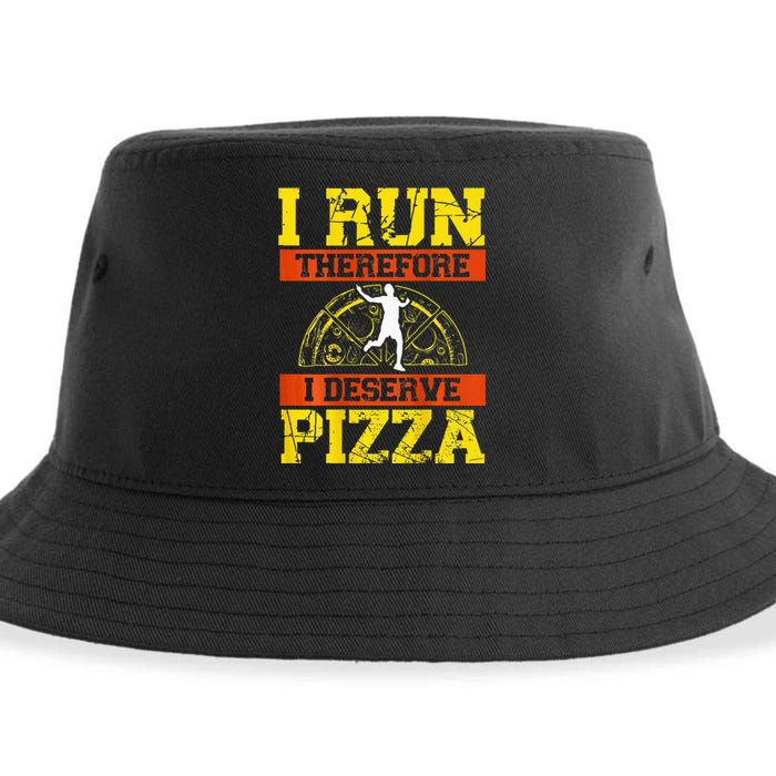 I Run Therefore I Deserve Pizza Marathons Backprint Running Sustainable Bucket Hat