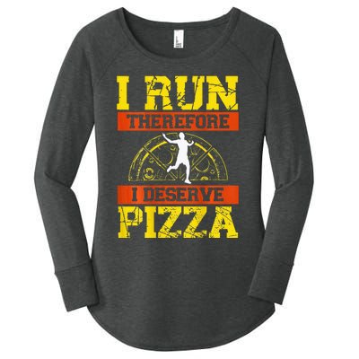 I Run Therefore I Deserve Pizza Marathons Backprint Running Women's Perfect Tri Tunic Long Sleeve Shirt