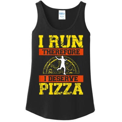 I Run Therefore I Deserve Pizza Marathons Backprint Running Ladies Essential Tank