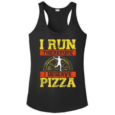 I Run Therefore I Deserve Pizza Marathons Backprint Running Ladies PosiCharge Competitor Racerback Tank