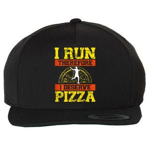 I Run Therefore I Deserve Pizza Marathons Backprint Running Wool Snapback Cap