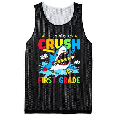 I'm Ready To Crush 1st Grade Shark Back To School Mesh Reversible Basketball Jersey Tank