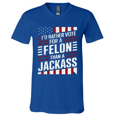 ID Rather Vote For A Felon Than A Jackass Trump V-Neck T-Shirt