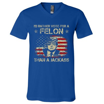 ID Rather Vote For A Felon Than A Jackass Trump V-Neck T-Shirt