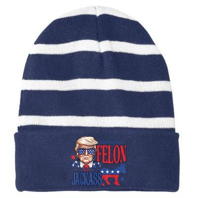 ID Rather Vote For A Felon Than A Jackass Trump America Striped Beanie with Solid Band