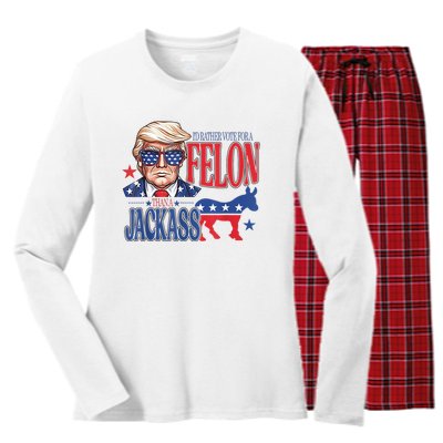 ID Rather Vote For A Felon Than A Jackass Trump America Women's Long Sleeve Flannel Pajama Set 