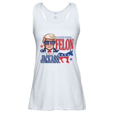 ID Rather Vote For A Felon Than A Jackass Trump America Ladies Essential Flowy Tank