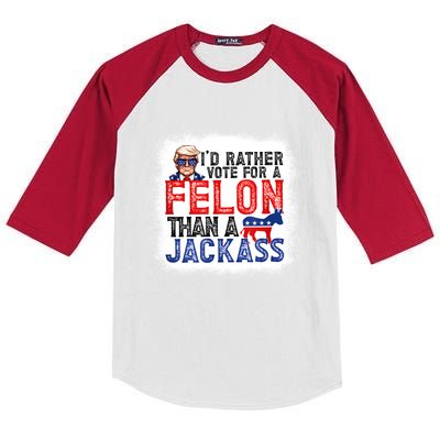 ID Rather Vote For A Felon Than A Jackass Trump America Kids Colorblock Raglan Jersey