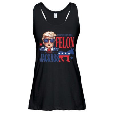 ID Rather Vote For A Felon Than A Jackass Trump America Ladies Essential Flowy Tank