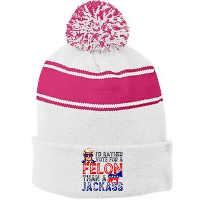 ID Rather Vote For A Felon Than A Jackass Trump Conviction Stripe Pom Pom Beanie