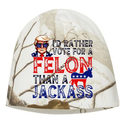 ID Rather Vote For A Felon Than A Jackass Trump Conviction Kati - Camo Knit Beanie