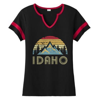 Idaho Retro Vintage Mountains Camping Hiking Gift Ladies Halftime Notch Neck Tee