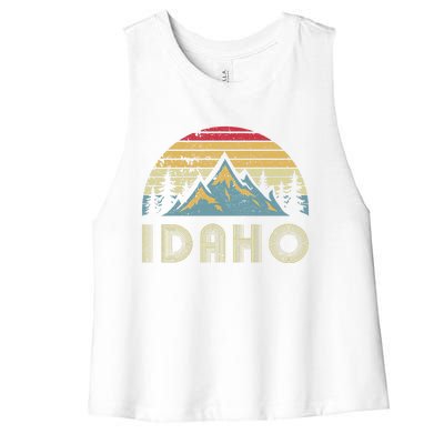 Idaho Retro Vintage Mountains Camping Hiking Gift Women's Racerback Cropped Tank