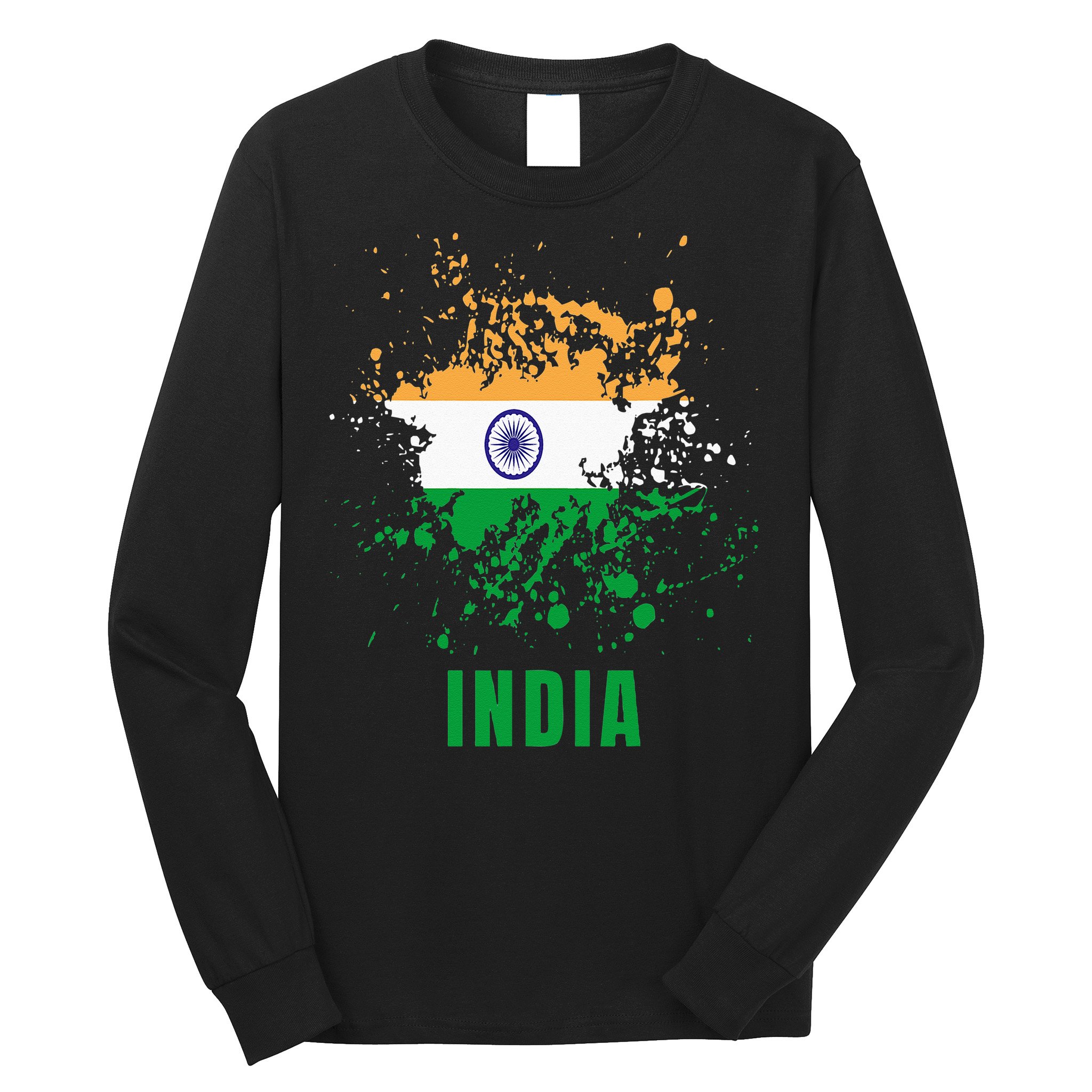 India Retro Vintage Watercolors Sport Indian Flag Souvenir Long Sleeve Shirt