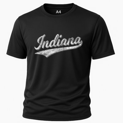 Indiana Retro Vintage Baseball Sports Script Flag Swoosh Performance Shirt
