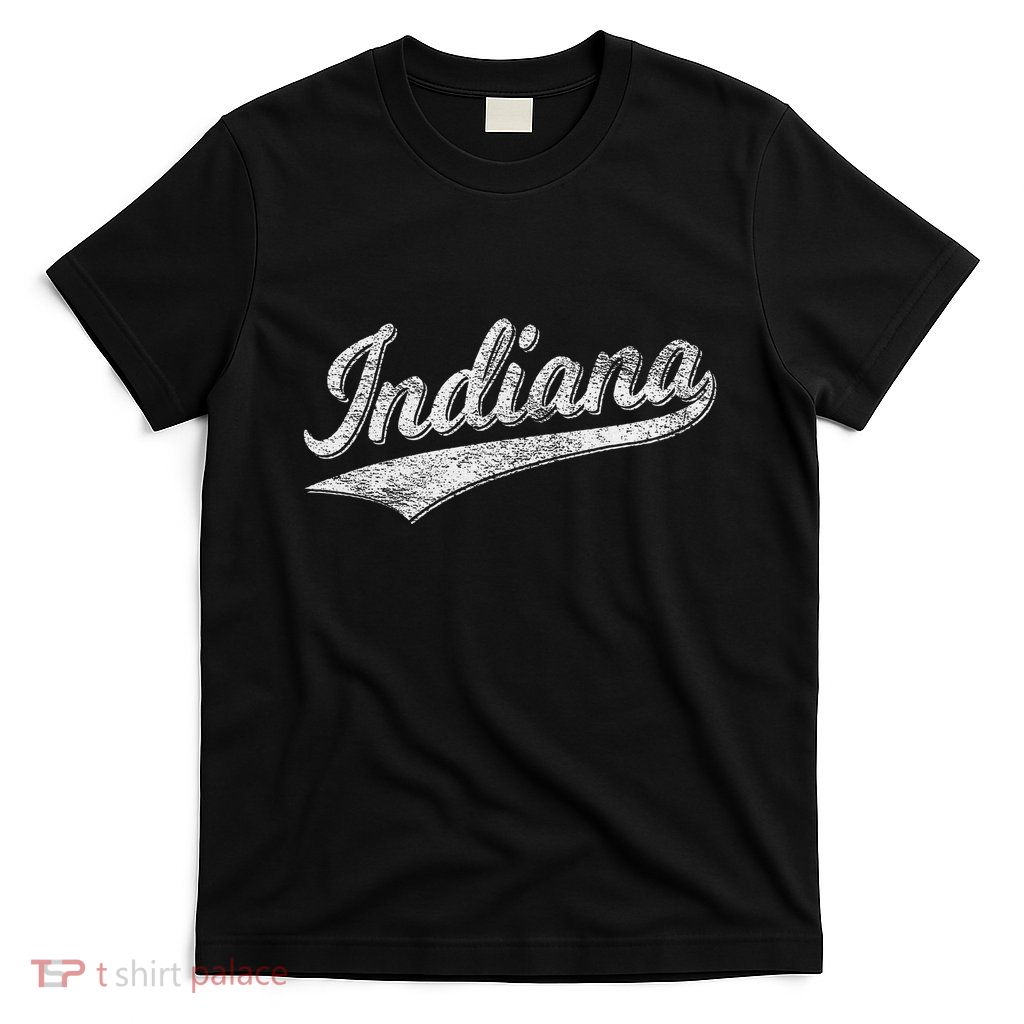 Indiana Retro Vintage Baseball Sports Script Flag Swoosh T-Shirt