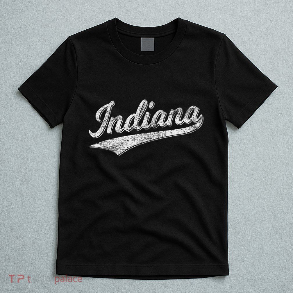 Indiana Retro Vintage Baseball Sports Script Flag Swoosh T-Shirt