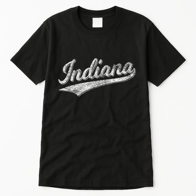 Indiana Retro Vintage Baseball Sports Script Flag Swoosh Tall T-Shirt