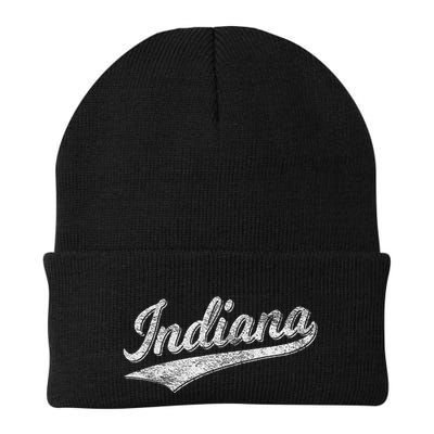 Indiana Retro Vintage Baseball Sports Script Flag Swoosh Beanie