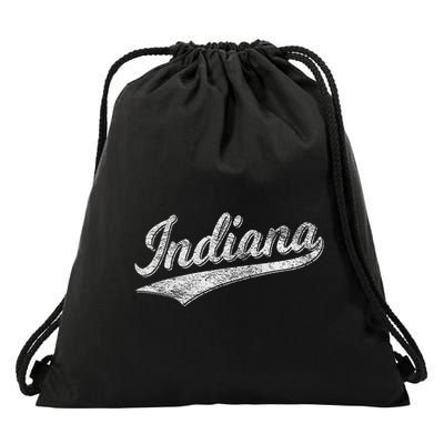 Indiana Retro Vintage Baseball Sports Script Flag Swoosh Drawstring Bag