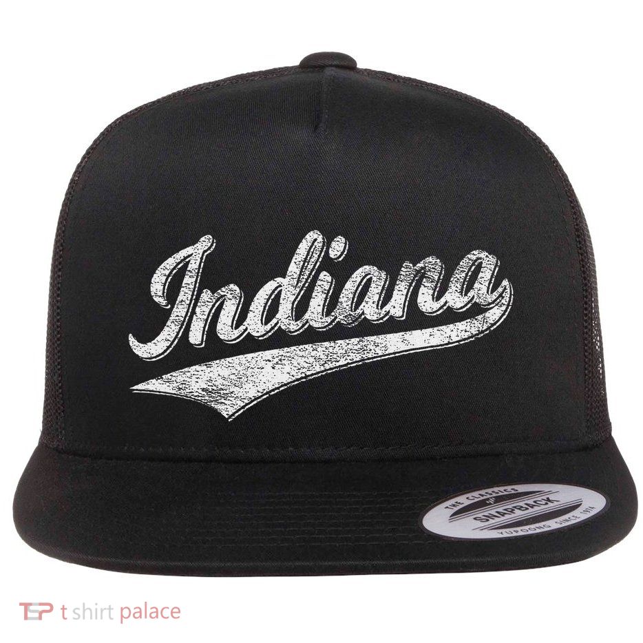Indiana Retro Vintage Baseball Sports Script Flag Swoosh Flatbill Hat