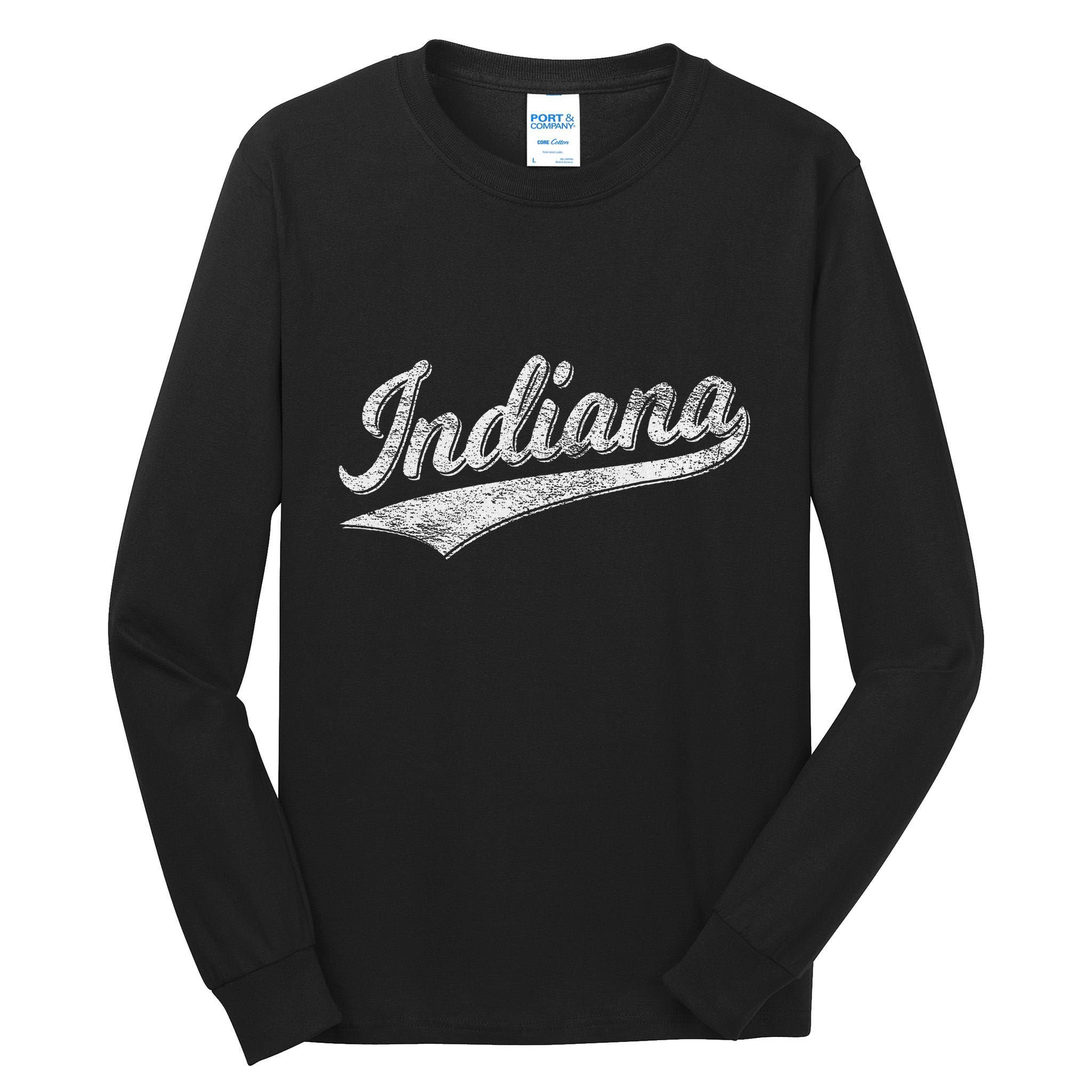 Indiana Retro Vintage Baseball Sports Script Flag Swoosh Tall Long Sleeve T-Shirt