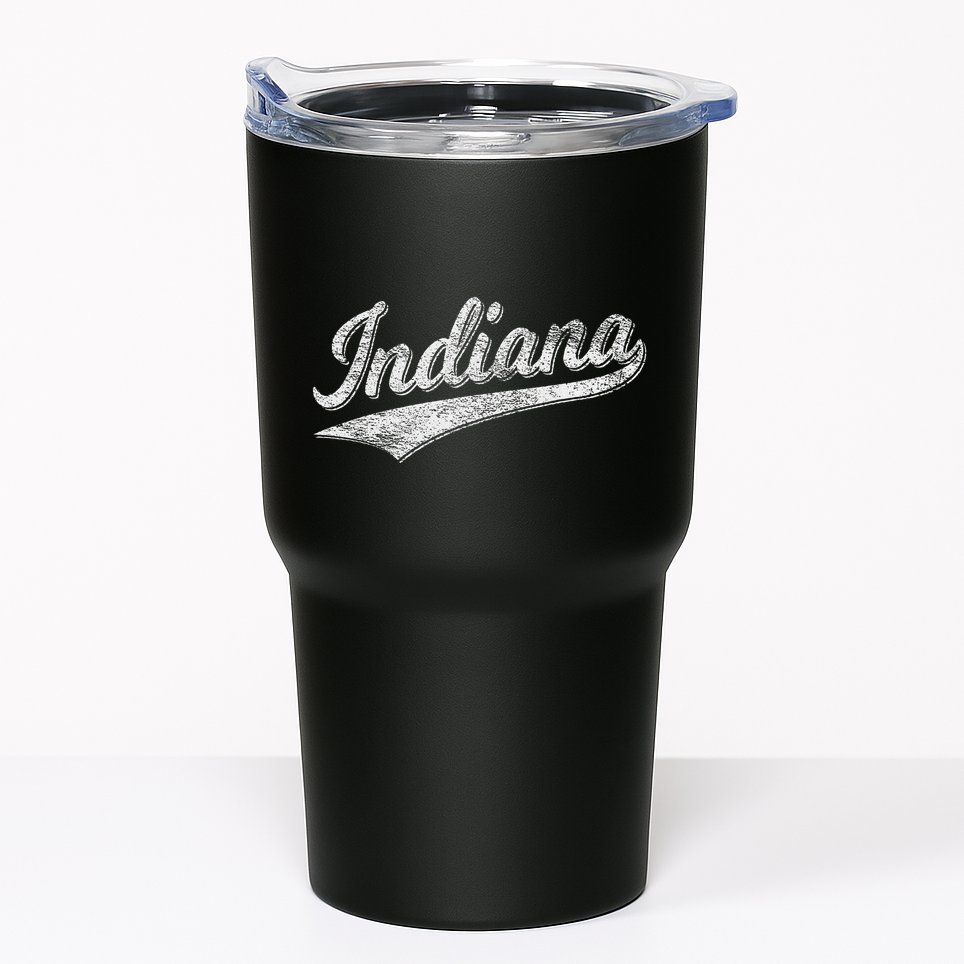 Indiana Retro Vintage Baseball Sports Script Flag Swoosh Tumbler