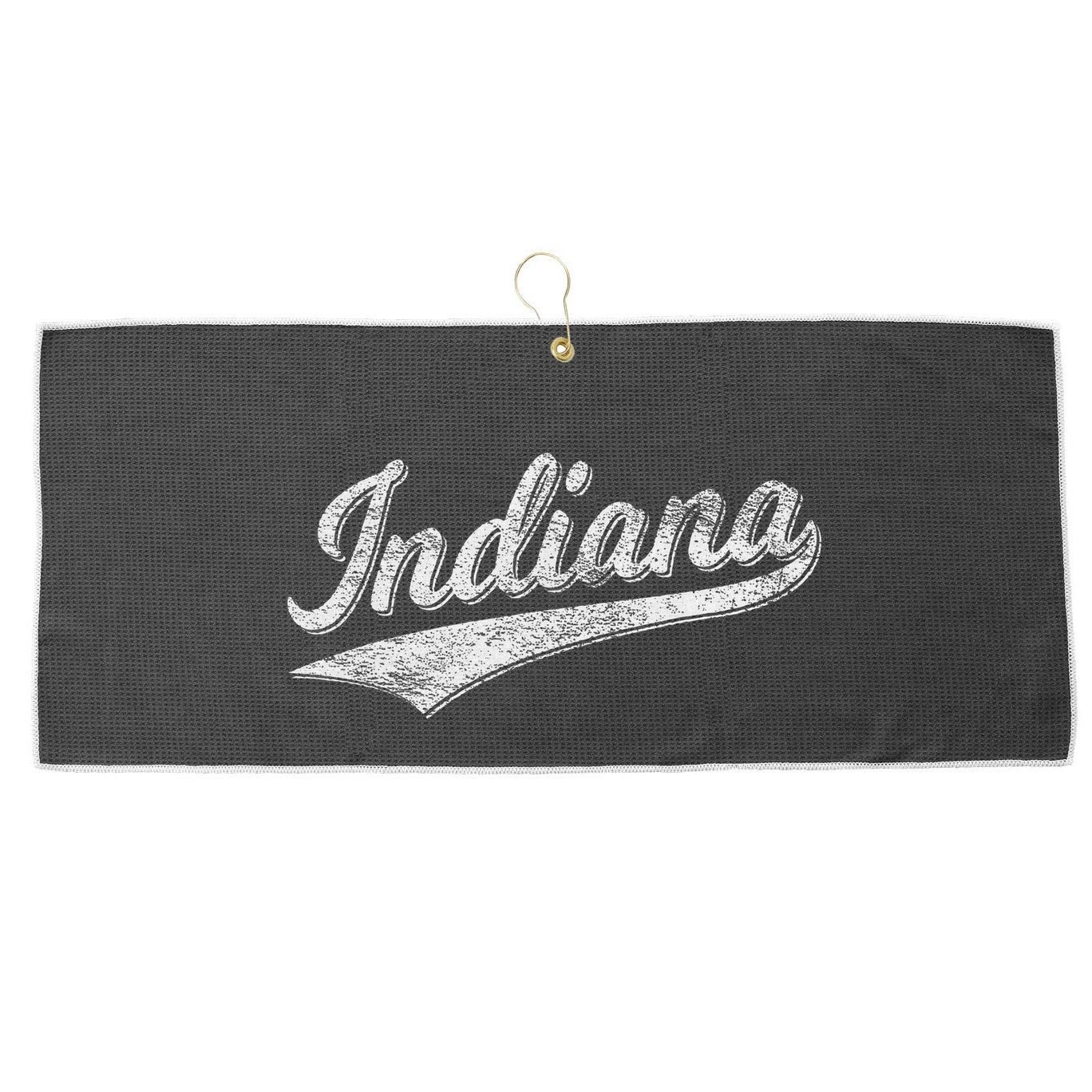 Indiana Retro Vintage Baseball Sports Script Flag Swoosh Large Microfiber Waffle Golf Towel