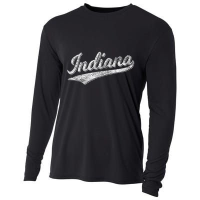 Indiana Retro Vintage Baseball Sports Script Flag Swoosh Cooling Performance Long Sleeve Crew