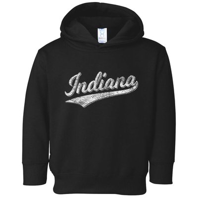 Indiana Retro Vintage Baseball Sports Script Flag Swoosh Toddler Hoodie