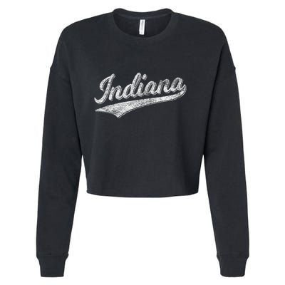 Indiana Retro Vintage Baseball Sports Script Flag Swoosh Cropped Pullover Crew