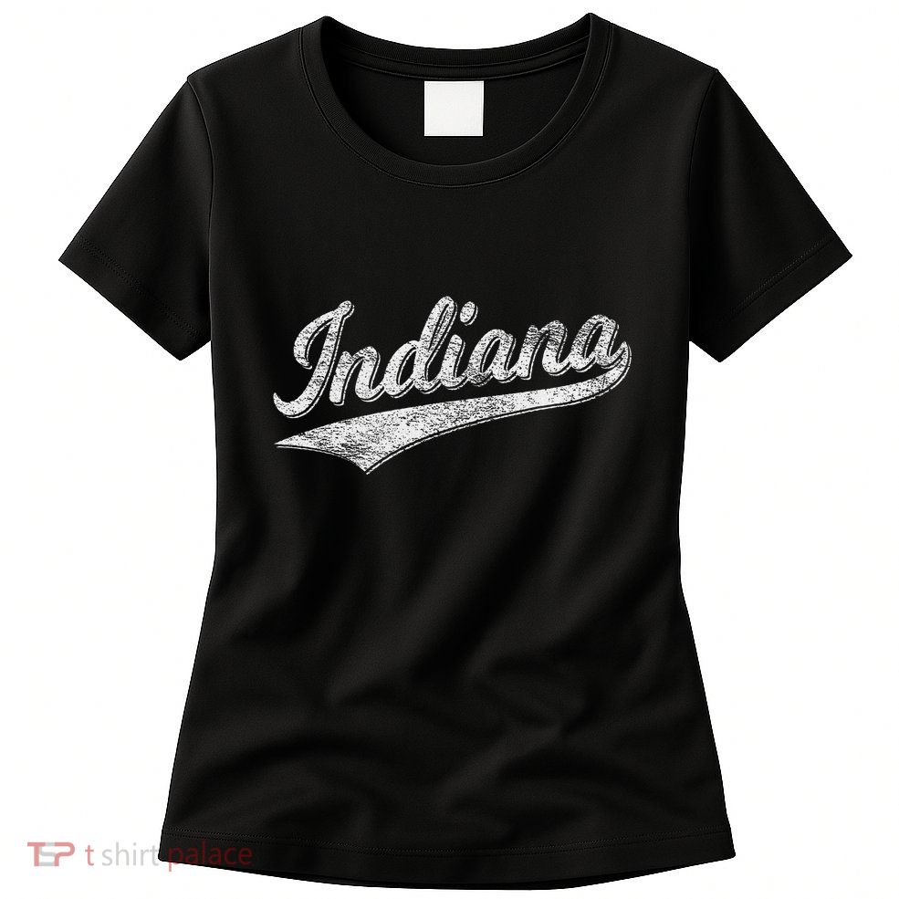 Indiana Retro Vintage Baseball Sports Script Flag Swoosh Womens T-Shirt