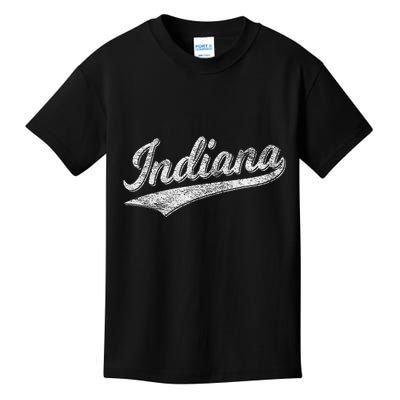 Indiana Retro Vintage Baseball Sports Script Flag Swoosh Kids T-Shirt