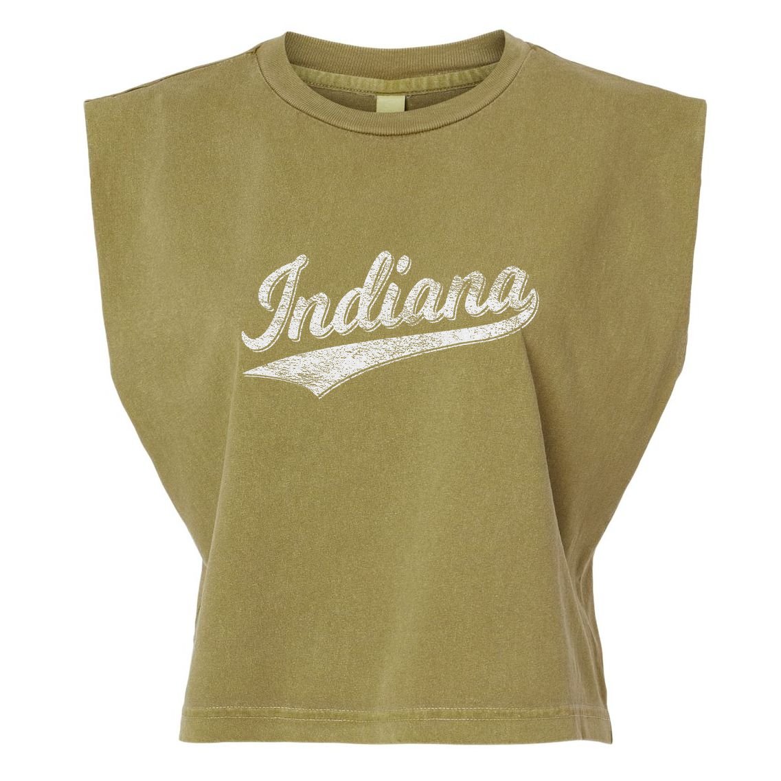 Indiana Retro Vintage Baseball Sports Script Flag Swoosh Garment-Dyed Women's Muscle Tee