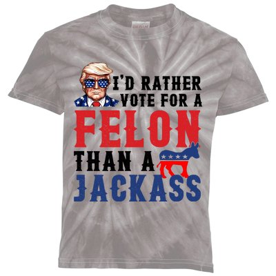 ID Rather Vote For Felon Than A Jackass Funny Trump Kids Tie-Dye T-Shirt