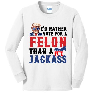 ID Rather Vote For Felon Than A Jackass Funny Trump Kids Long Sleeve Shirt