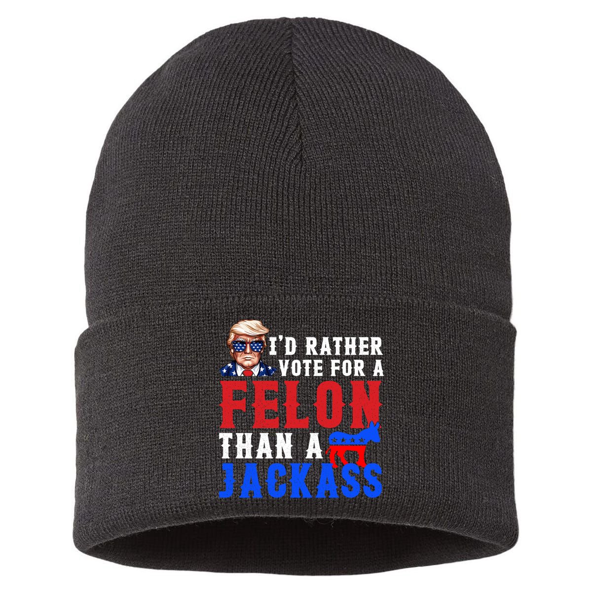 ID Rather Vote For Felon Than A Jackass Funny Trump Sustainable Knit Beanie