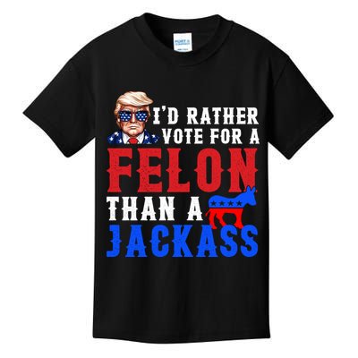 ID Rather Vote For Felon Than A Jackass Funny Trump Kids T-Shirt