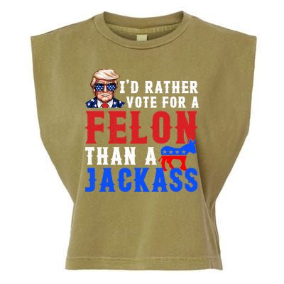 ID Rather Vote For Felon Than A Jackass Funny Trump Garment-Dyed Women's Muscle Tee